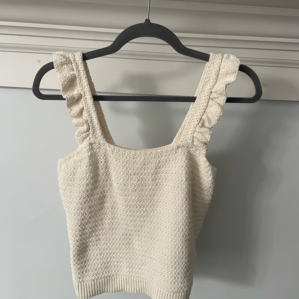 Madewell Textured Knit Tank with Ruffle Straps - Cream